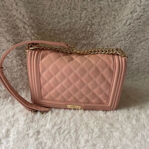 synthetic pink quilted shoulder/crossbody bag gold tone chain & accents